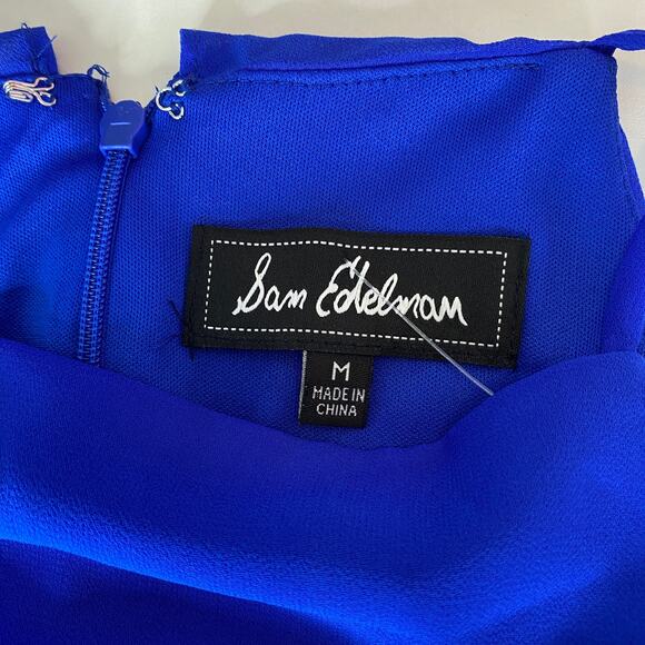 Sam Edelman Royal Blue Drape Front Accordion Pleat Skirt Midi Dress Size M Women - Picture 2 of 10